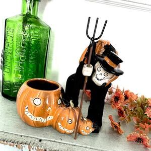 Yankee Candle Boney Bunch Halloween Headless Pumpkin Farmer Votive Holder 2011